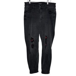 Judy Blue Womens 18W Black Jeans Distressed Plaid Patch Skinny‎ High Rise Denim